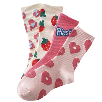 Jahoda Tlač Japonský Kawaii Dievčatá Roztomilé Ponožky Bežné Ponožky Módne List Harajuku Streetwear Ženy Ponožky Ženy Sox 2023 Nové