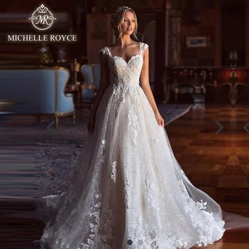 Michelle Royce A-Ling Svadobné Šaty 2020 Milú Appliques Zips Kaplnka Vlak Princezná Svadobné Šaty Vestido De Noiva