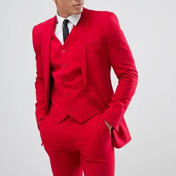 Pure Red Módne Muži Obleky 2023 Populárne Najlepšie-Predaj Sako Sady Troch Kusov Pre Svadobné Party Formálne Nosiť Kostým Homme Vlastné