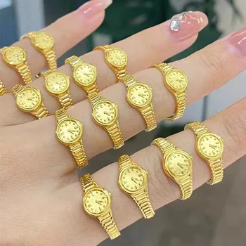 Čistej Medi 24K Zlata Farba 520 Malé Hodinky, Prstene pre Ženy Otvorenie Prst Krúžok Tvorivé Zapojenie Weding Krúžok Šperky Darček
