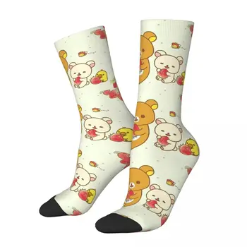 Šťastný Rilakkuma Medveď Ponožky Telocvični 3D Tlač Funny Boy Dievčatá Polovici teľa Ponožky